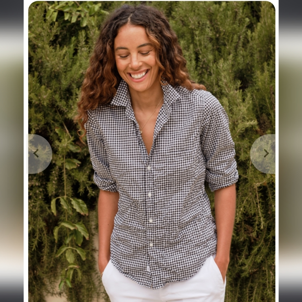 Frank & Eileen Barry Check Crinkle Long Sleeve Button Up Black sz  Large